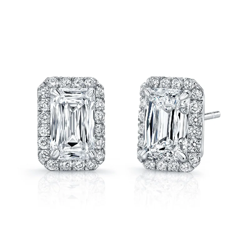 Push Back Drop Earrings for Convenience -Round Cornered Modified Brilliant Cut Diamond Stud Earrings with Pavé