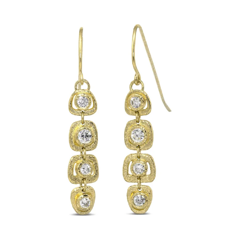 Gold Drop Earrings for Women -Open Pebble Organic Shape Earrings with white diamonds