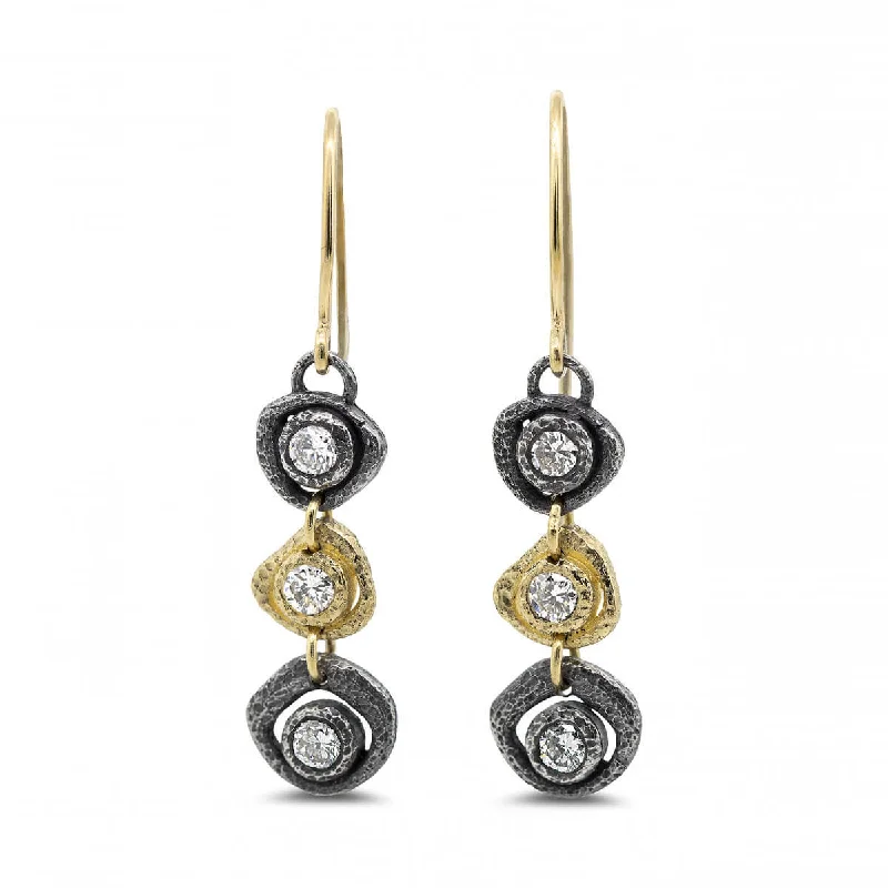 Drop Earrings with Knot Designs -Open Pebble Three Shape Dangle Earrings with diamonds