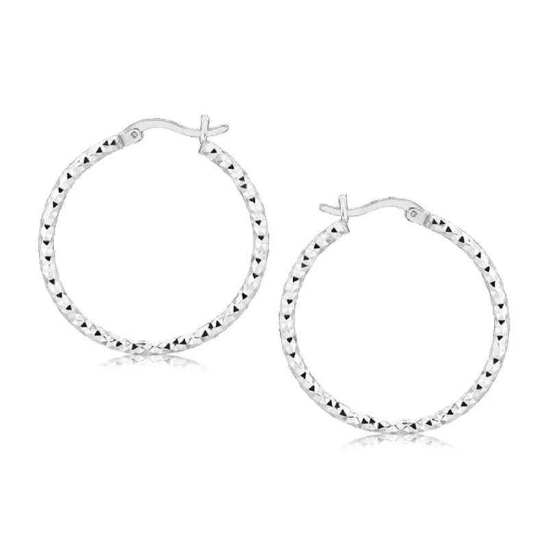 Drop Earrings with Infinity Symbols -Sterling Silver Faceted Motif Hoop Earrings with Rhodium Plating