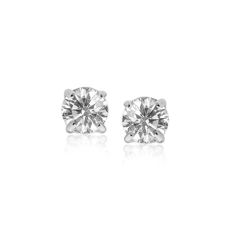 Drop Earrings with Animal Motifs -14k White Gold Stud Earrings with White Hue Faceted Cubic Zirconia