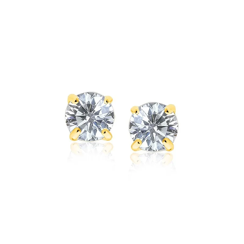 Drop Earrings with Crown Designs -14k Yellow Gold Stud Earrings with White Hue Faceted Cubic Zirconia