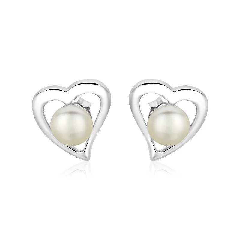 Drop Earrings with Knot Designs -Sterling Silver Open Heart Earrings with Freshwater Pearls