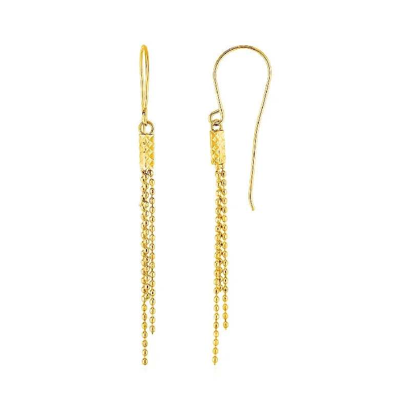 Pearl Drop Earrings for Elegance -Earrings with Fine Chain Dangles in 10k Yellow Gold