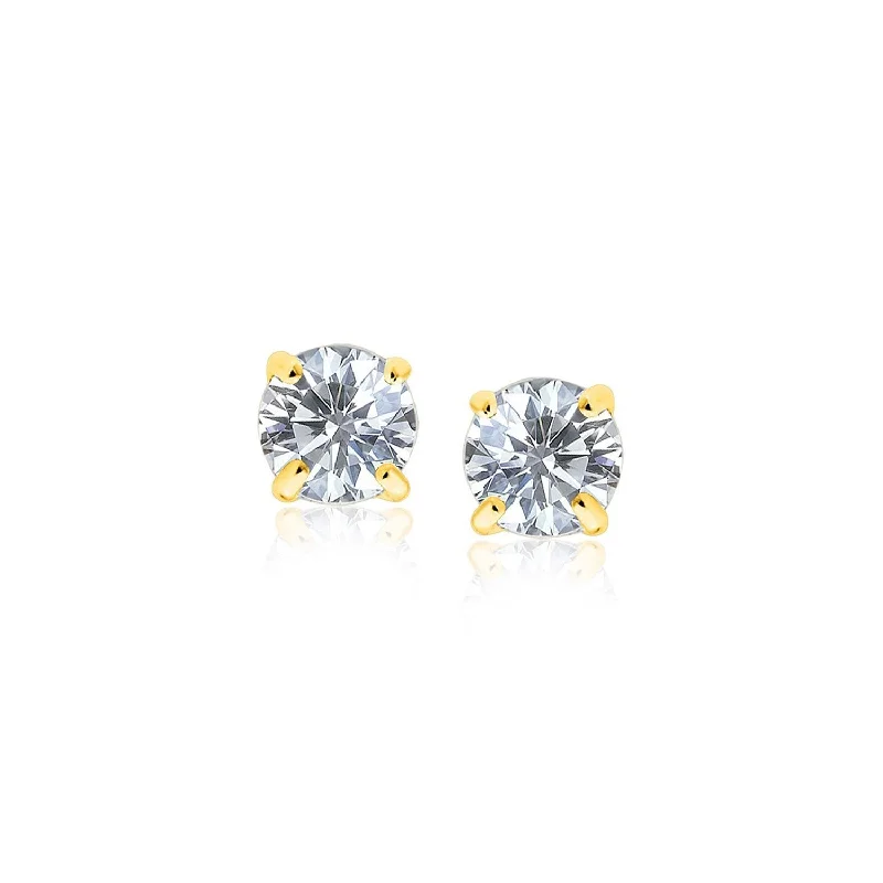 Crystal Drop Earrings for Sparkle -14k Yellow Gold Stud Earrings with White Hue Faceted Cubic Zirconia