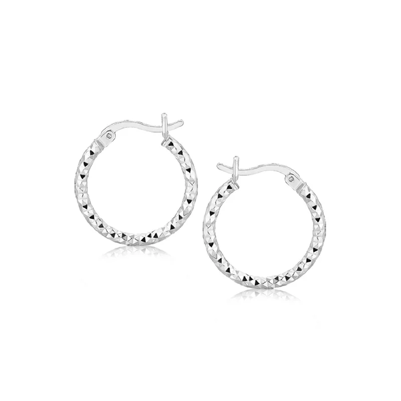 Large Drop Earrings for Statement -Sterling Silver Faceted Design Hoop Earrings with Rhodium Plating