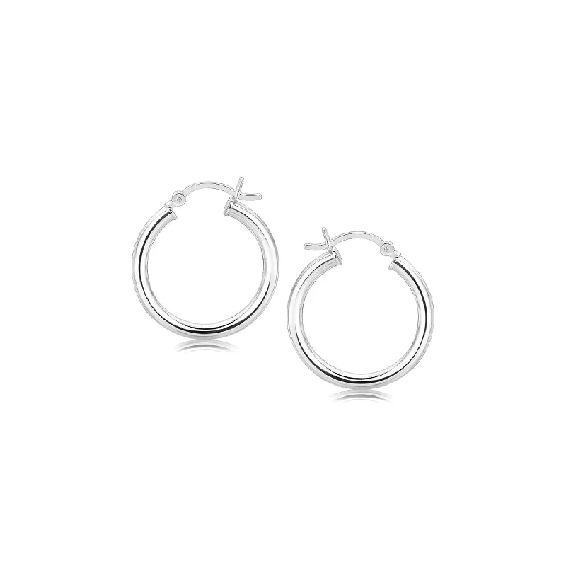 Small Drop Earrings for Delicate -Sterling Silver Polished Hoop Motif Earrings with Rhodium Plating (20mm)