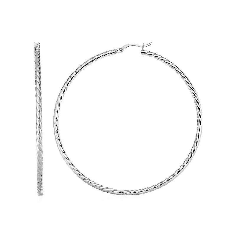 Round Drop Earrings for Classic -Hoop Earrings with Twist Texture in Sterling Silver