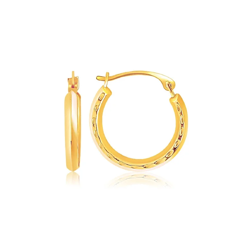 Square Drop Earrings for Modern -14k Yellow Gold Hoop Earrings with Textured Detailing