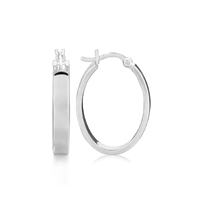 Heart Shaped Drop Earrings for Love -Sterling Silver Flat Style Oval Hoop Earrings with Rhodium Plating