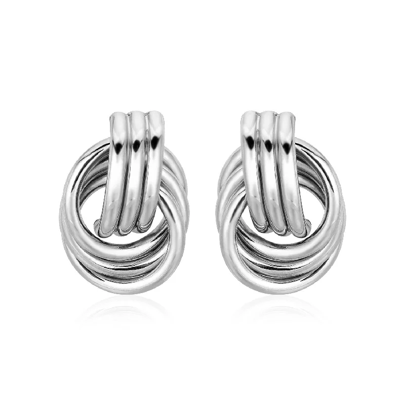 Hippie Drop Earrings with Beads -Polished Love Knot Earrings with Interlocking Rings in Sterling Silver