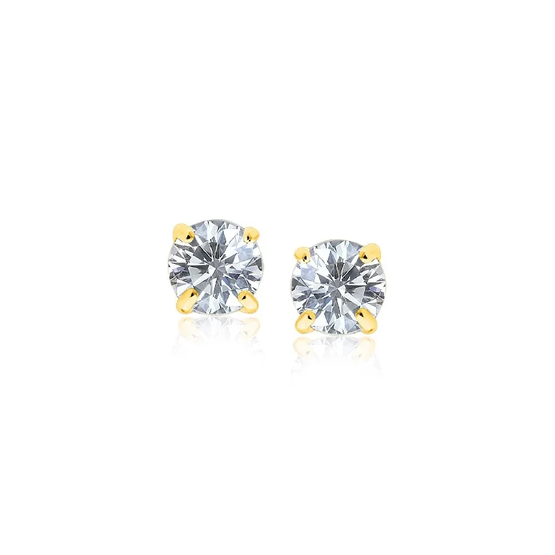 Gothic Drop Earrings with Dark Tone -14k Yellow Gold Stud Earrings with White Hue Faceted Cubic Zirconia