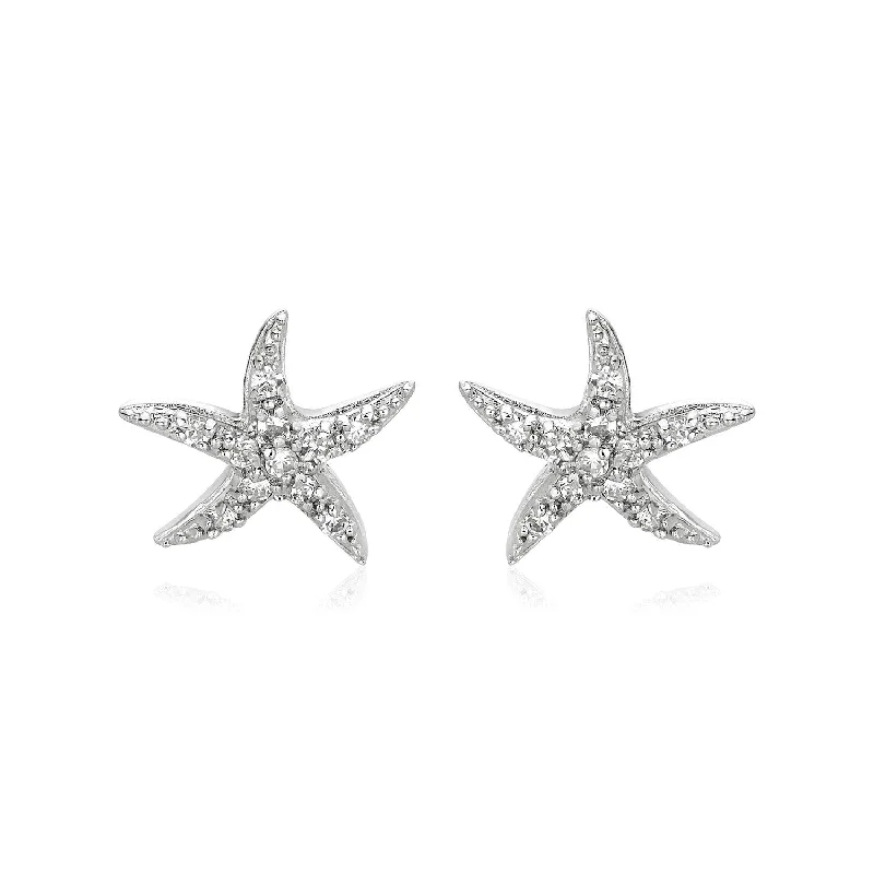 Ethnic Drop Earrings with Tribal Design -Sterling Silver Starfish Earrings with Cubic Zirconias