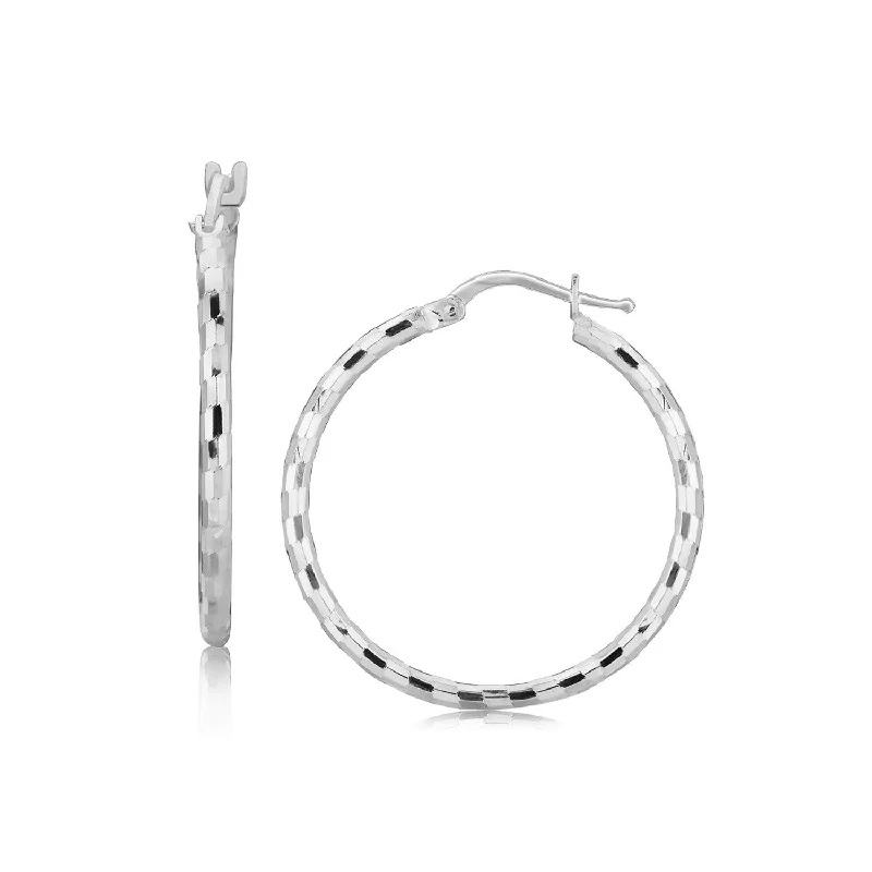 Lead Free Drop Earrings for Health -Sterling Silver Hoop Design Diamond Cut Earrings with Rhodium Plating (26mm)