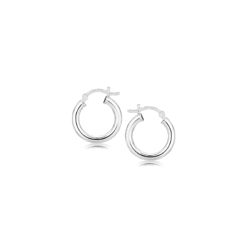 Tarnish Resistant Drop Earrings for Longevity -Sterling Silver Polished Hoop Style Earrings with Rhodium Plating (15mm)