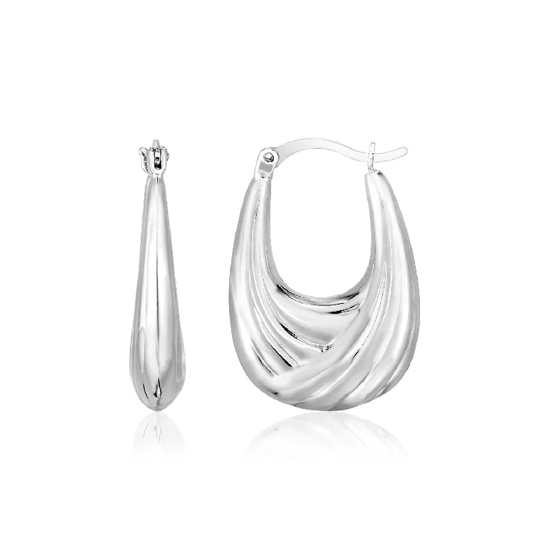 Lightweight Drop Earrings for All Day -Sterling Silver Polished Puffed Hoop Earrings with Drapery Texture