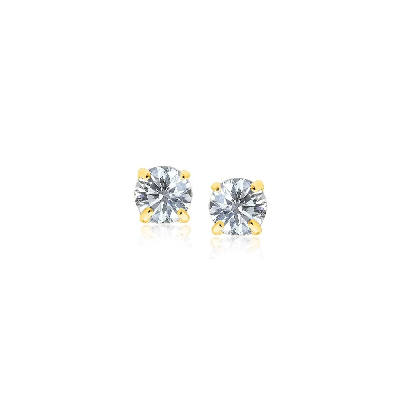 Heavy Duty Drop Earrings for Durability -14k Yellow Gold Stud Earrings with White Hue Faceted Cubic Zirconia