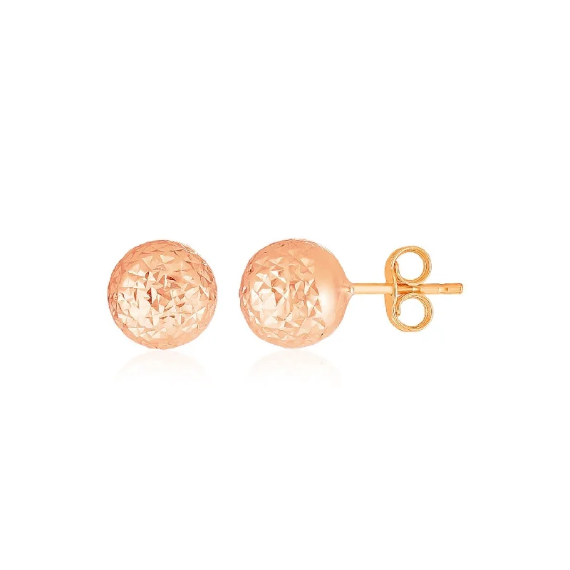 Clip On Drop Earrings for Non Pierced -14k Rose Gold Ball Earrings with Crystal Cut Texture