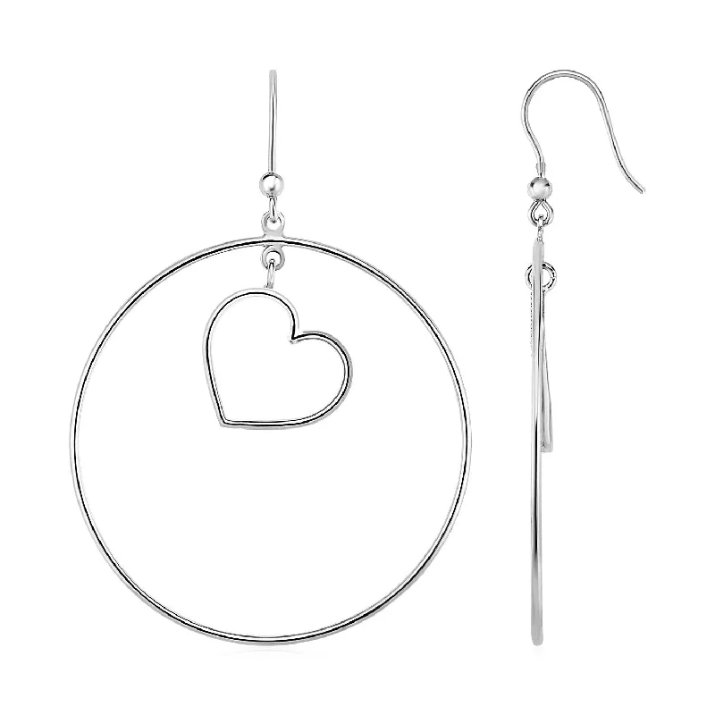 Detachable Drop Earrings with Charms -Earrings with Polished Circle and Heart Drops in Sterling Silver