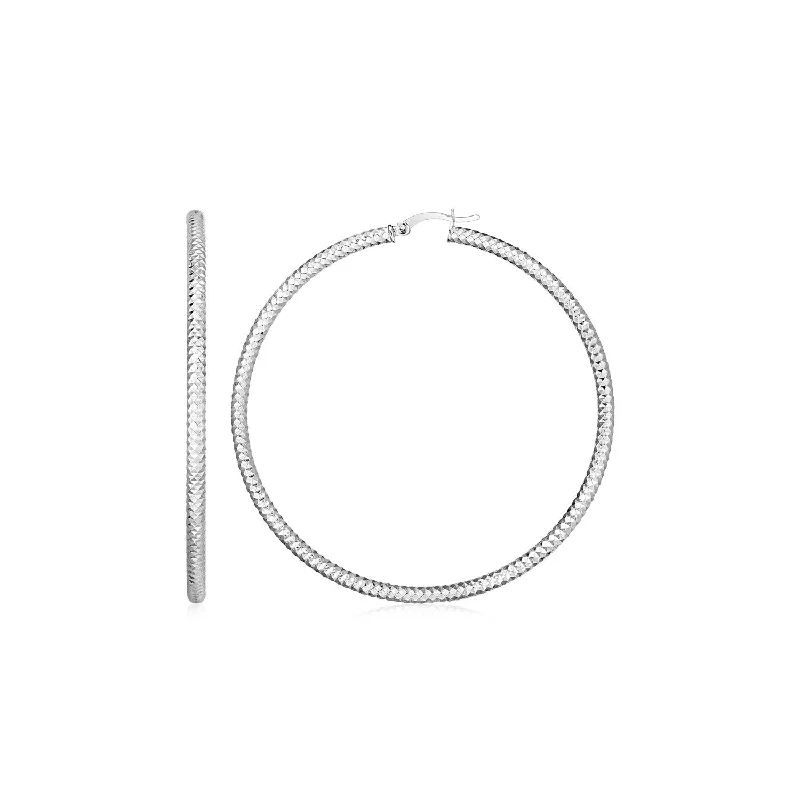 Push Back Drop Earrings for Convenience -Sterling Silver Large Hoop Earrings with Braid Texture