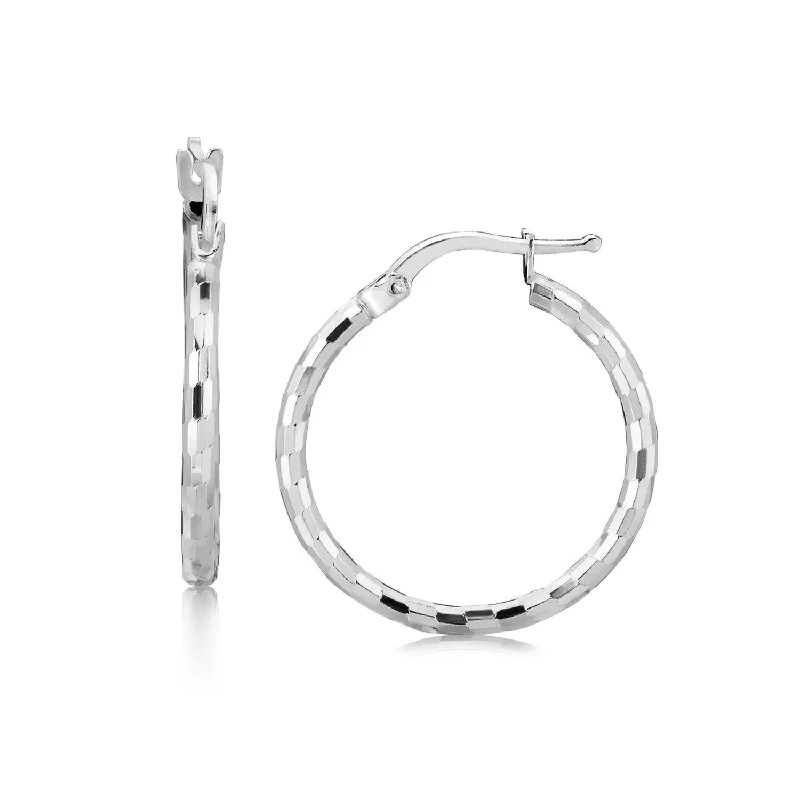 Rhinestone Drop Earrings for Sparkle -Sterling Silver Diamond Cut Hoop Earrings with Rhodium Plating (20mm)