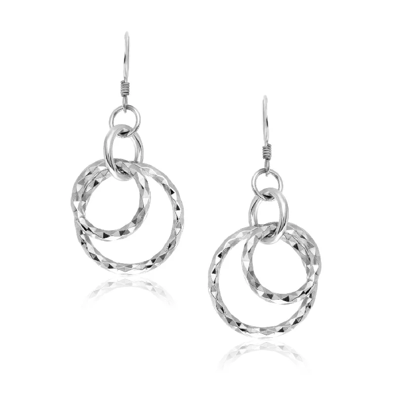 Drop Earrings with Filigree Work -Sterling Silver Dangling Earrings with Dual Textured Circles