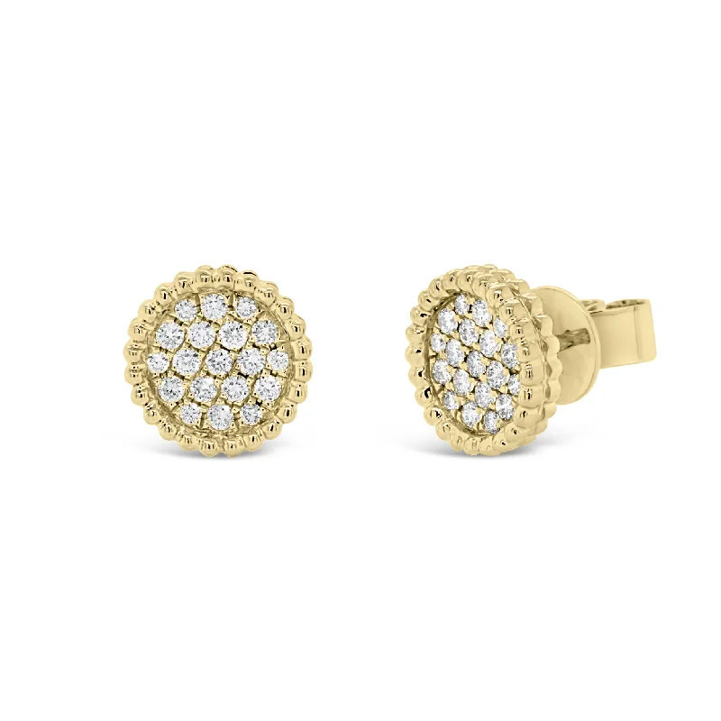 Gemstone and Diamond Drop Earrings for Opulence -Pave Diamond Stud Earrings with Beaded Gold Detail