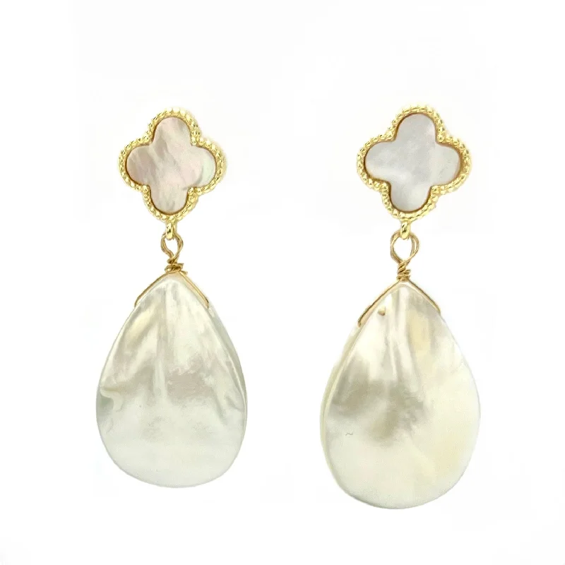 Drop Earrings for Work Attire -QUATRAFOIL WITH MOTHER OF PEARL TEARDROP