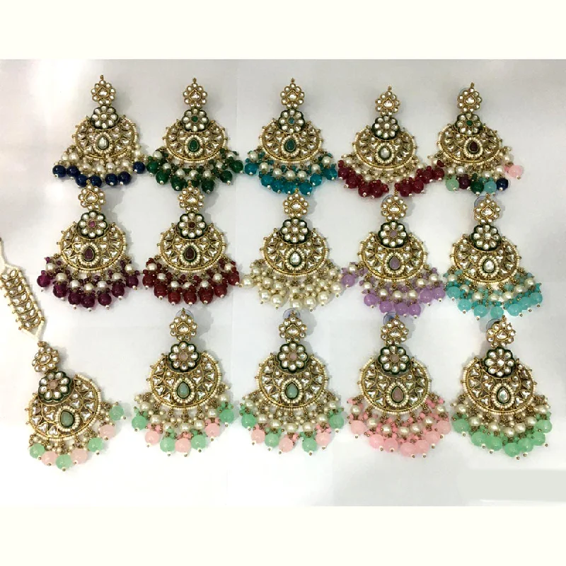 Drop Earrings with Symbolic Elements -Rani Sati Jewels Gold Plated Kundan Maangtikka With Earrings