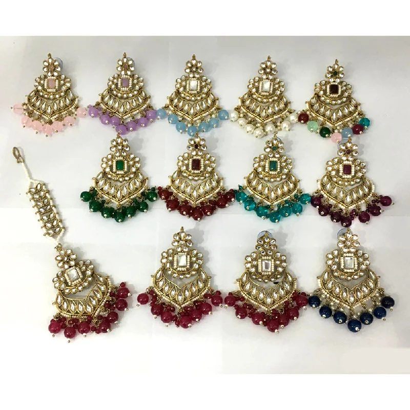 Drop Earrings for Wellness Routine -Rani Sati Jewels Gold Plated Kundan Maangtikka With Earrings