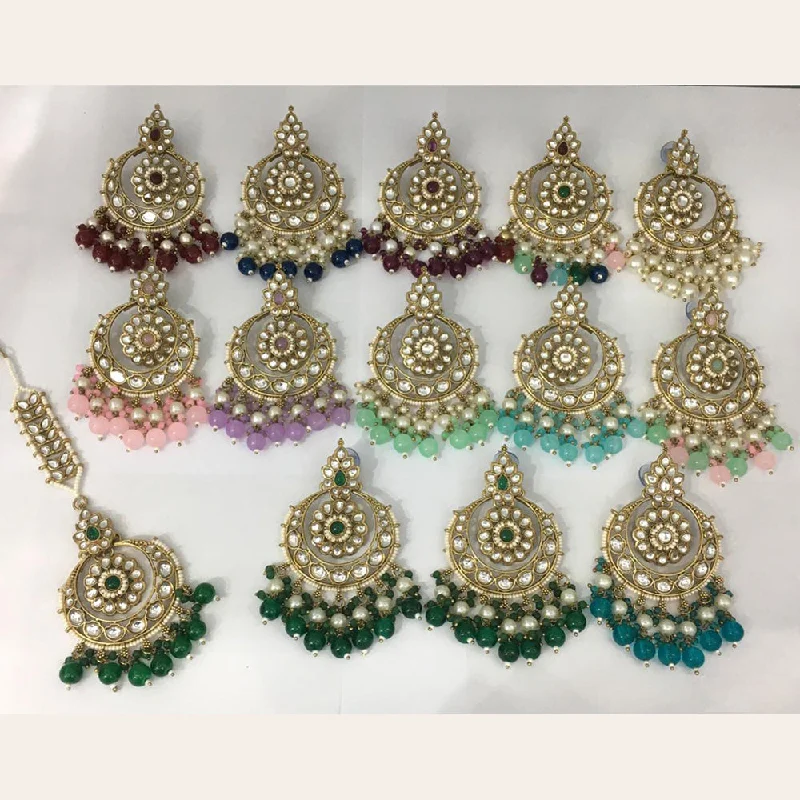 Drop Earrings for Fitness Activities -Rani Sati Jewels Gold Plated Kundan Maangtikka With Earrings