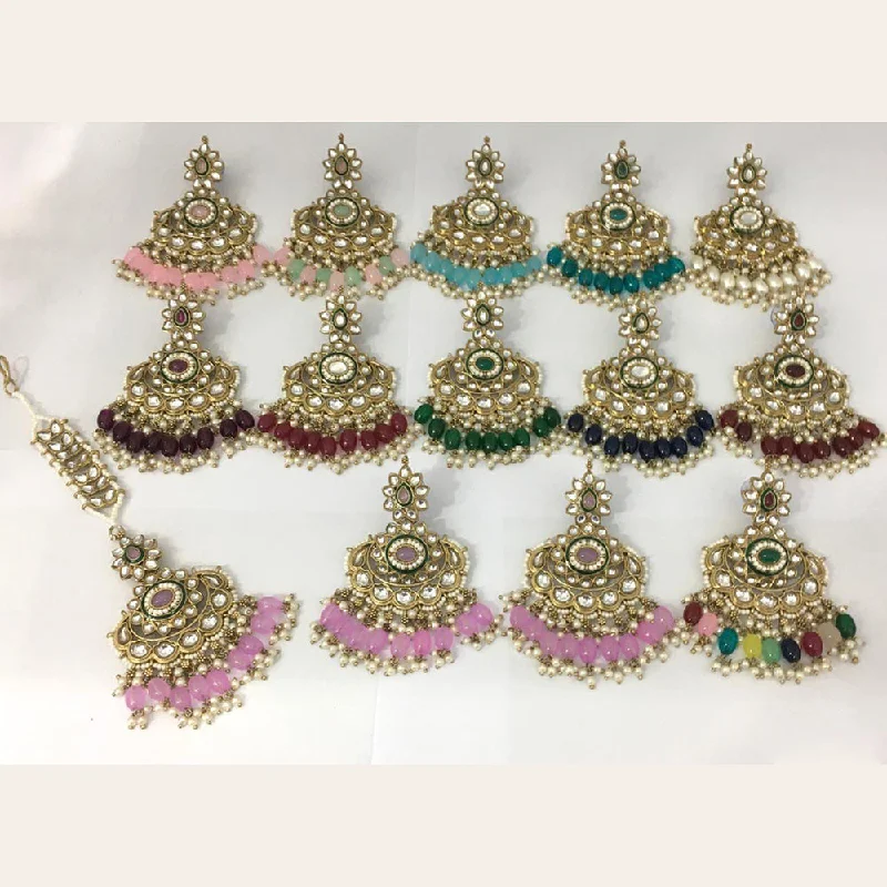 Drop Earrings for Yoga Session -Rani Sati Jewels Gold Plated Kundan Maangtikka With Earrings