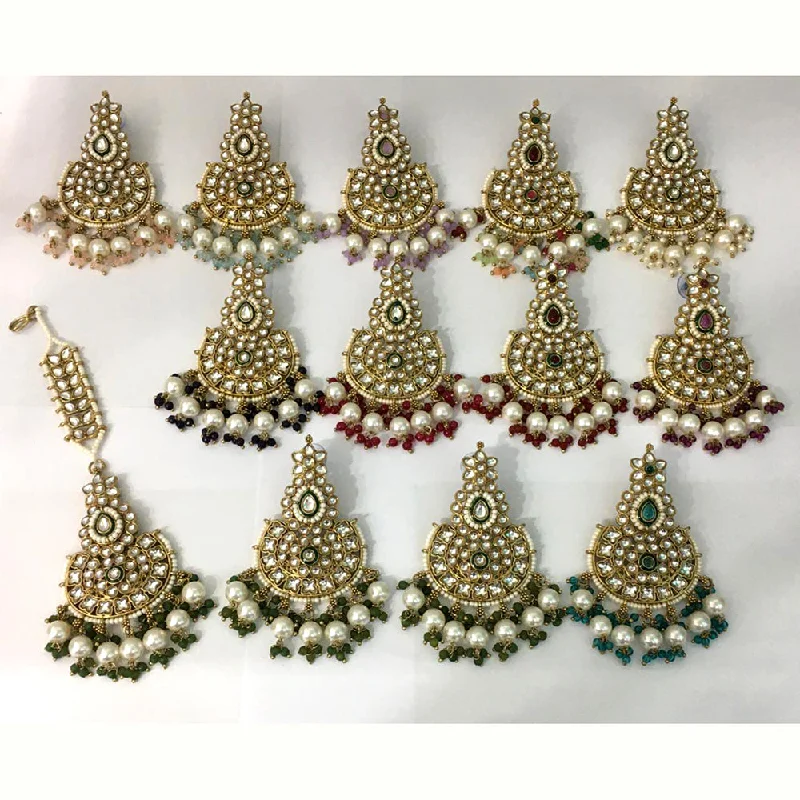 Drop Earrings for Gym Workout -Rani Sati Jewels Gold Plated Kundan Maangtikka With Earrings