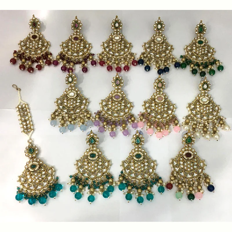 Drop Earrings for Travel Look -Rani Sati Jewels Gold Plated Kundan Maangtikka With Earrings