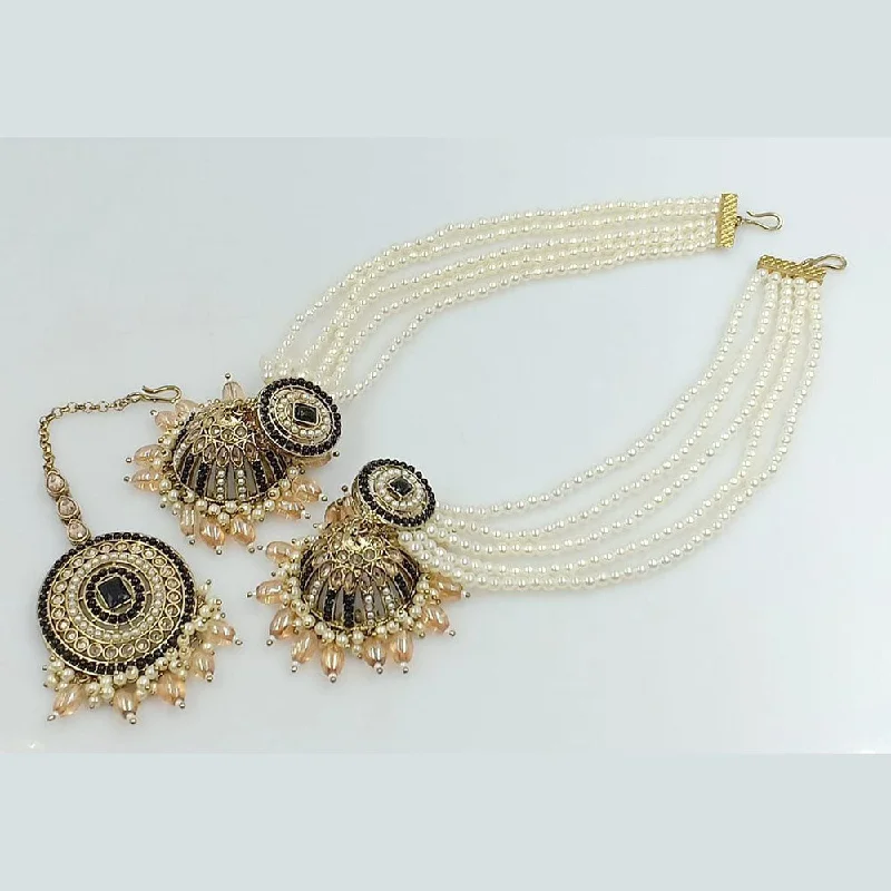 Drop Earrings for Prom Night -Rani Sati Jewels Gold Plated Pearl Kan Chain Jhumki Earrings With Mangtikka