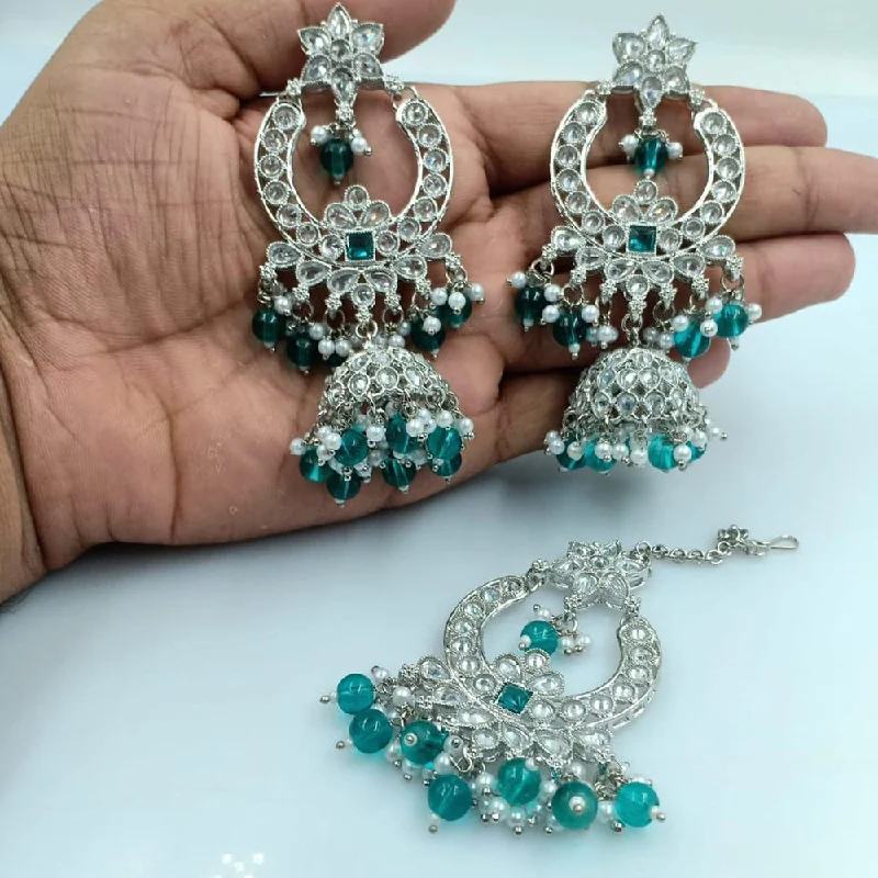 Drop Earrings for Shopping Trip -Rani Sati Jewels Silver Plated Reverse AD Jhumki Earrings With Maangtikka