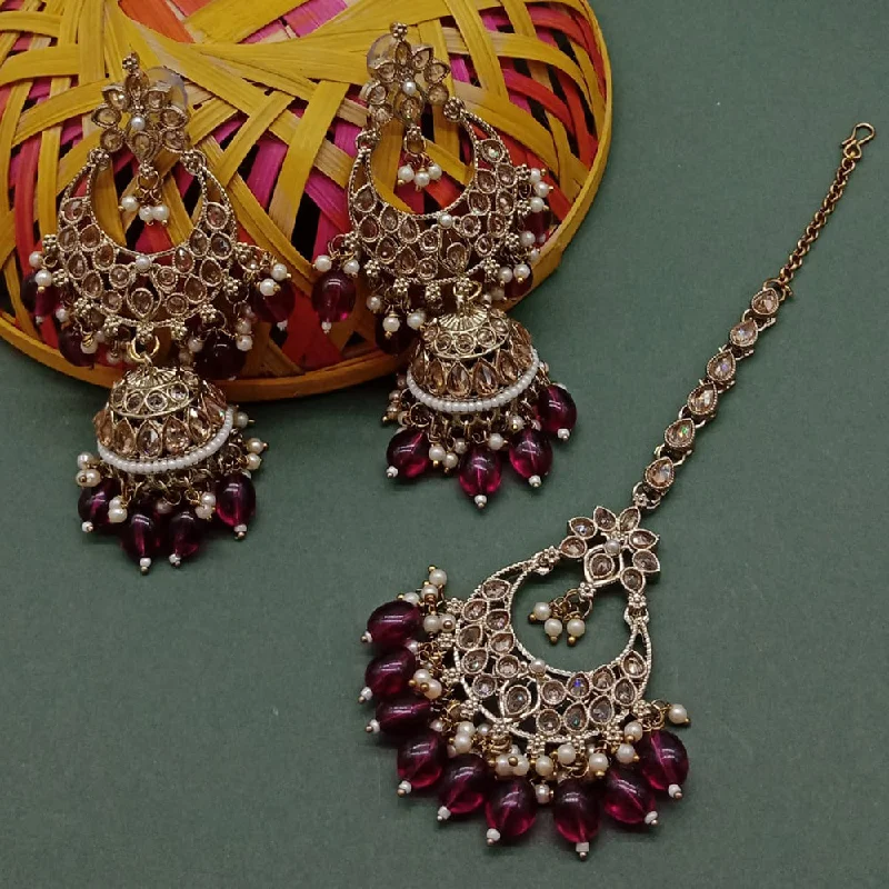 Maximalist Drop Earrings for Bling -Sai Fashion Gold Plated Crystal Stone Jhumki Earrings With Maangtikka