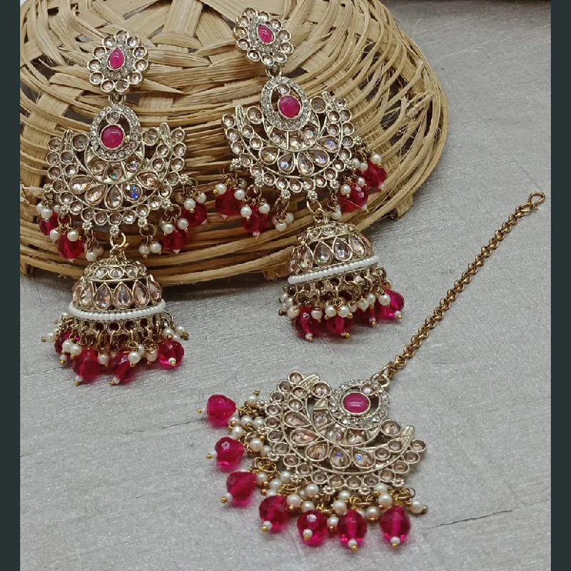 Minimalist Drop Earrings with Simplicity -Sai Fashion Gold Plated Crystal Stone Jhumki Earrings With Maangtikka