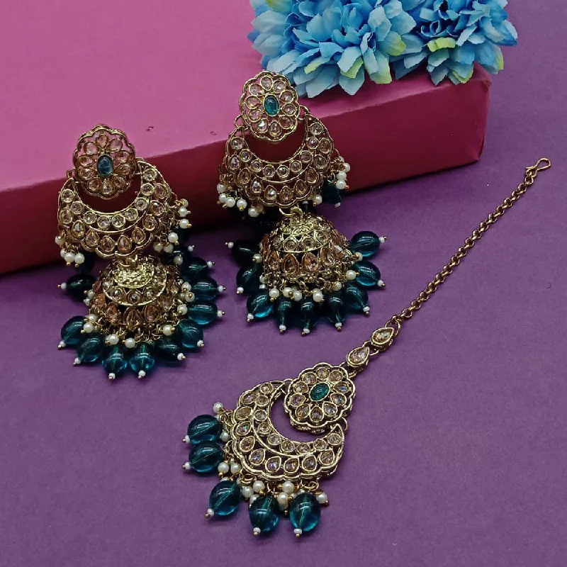 Contemporary Drop Earrings for Fashion -Sai Fashion Gold Plated Crystal Stone Jhumki Earrings With Maangtikka