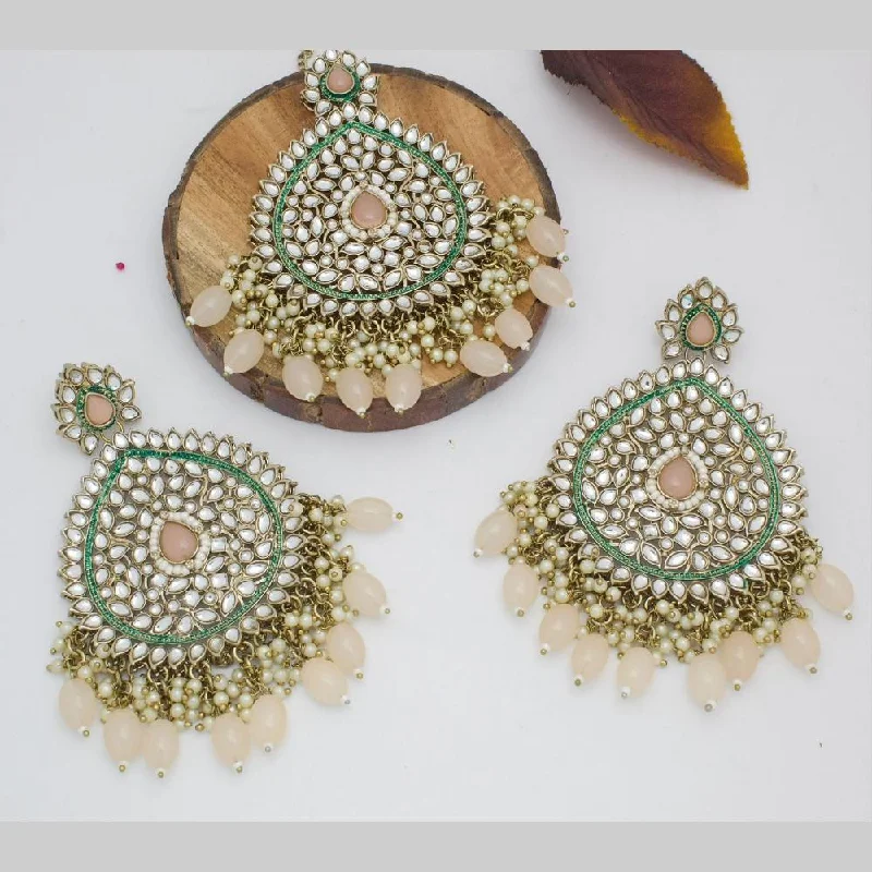 Drop Earrings with Leaf Motifs -Sai Fashion Gold Plated Kundan Stone  And Pearls  Earrings With Maangtikka