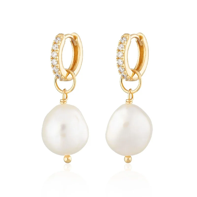 Lightweight Drop Earrings for All Day -Scream Pretty Hannah Martin Sparkle Huggie Hoop Earrings with Baroque Pearls