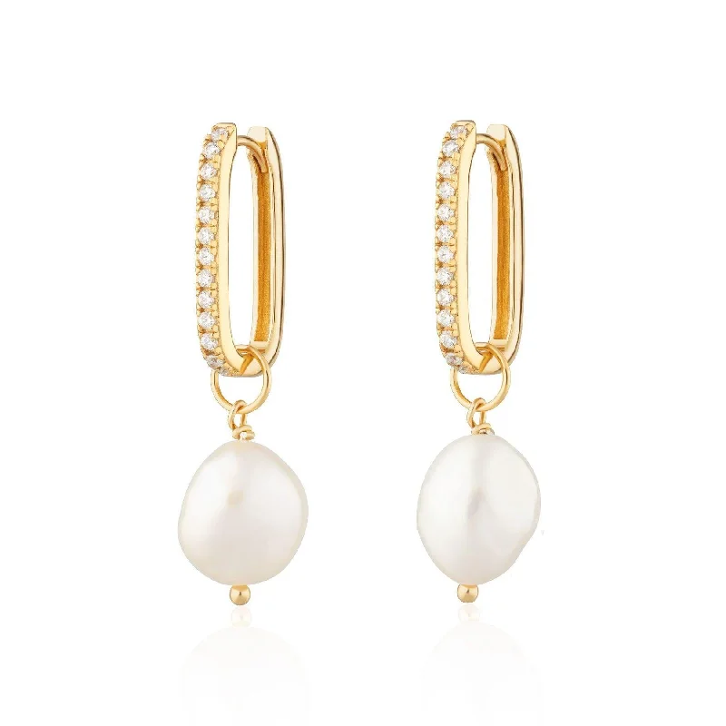 Heavy Duty Drop Earrings for Durability -Scream Pretty Hannah Martin Sparkle Oval Hoop Earrings with Baroque Pearls