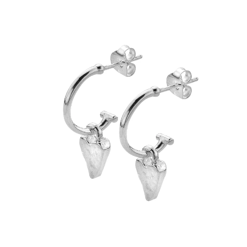 Square Drop Earrings for Modern -Sea Gems Silver Hoop Earrings With Textured Heart