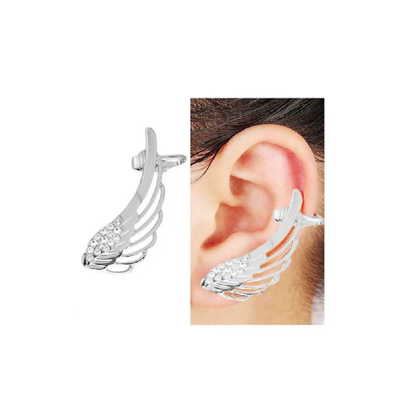 Push Back Drop Earrings for Convenience -Sexy Sparkles 1 Pc Angel Wing Ear Cuff Clip On Stud Wrap Earrings For Left Ear With Clear Rhinestones