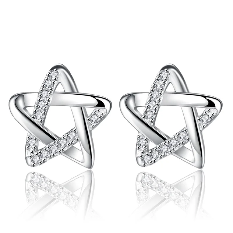 Retro Drop Earrings for Nostalgia -SEXY SPARKLES Pentagram Star Ear Post Stud Women Girls Earrings Silver Tone with Clear Cubic Zirconia