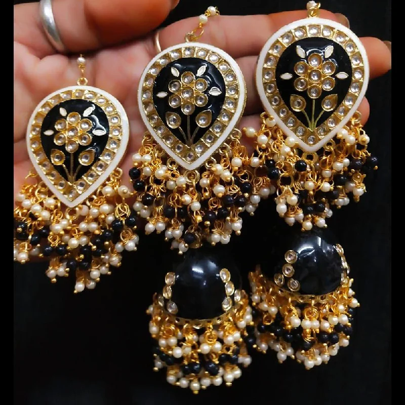 Drop Earrings with Filigree Work -Shagna Gold Plated Meenakari Jhumki Earrings With Maangtikka