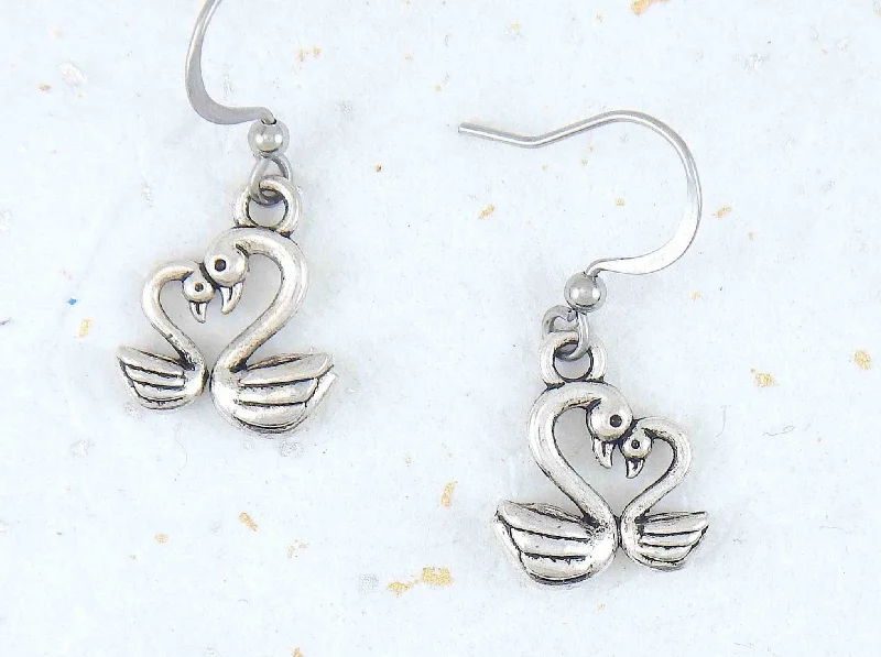 Drop Earrings with Infinity Symbols -Short earrings with 2 swans in love, stainless steel hooks