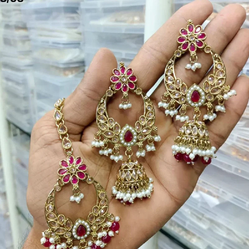 Drop Earrings for Festival Style -Shree Chamunda Jewellers Gold Plated Crystal Stone And Pearls Earrings With Maangtikka