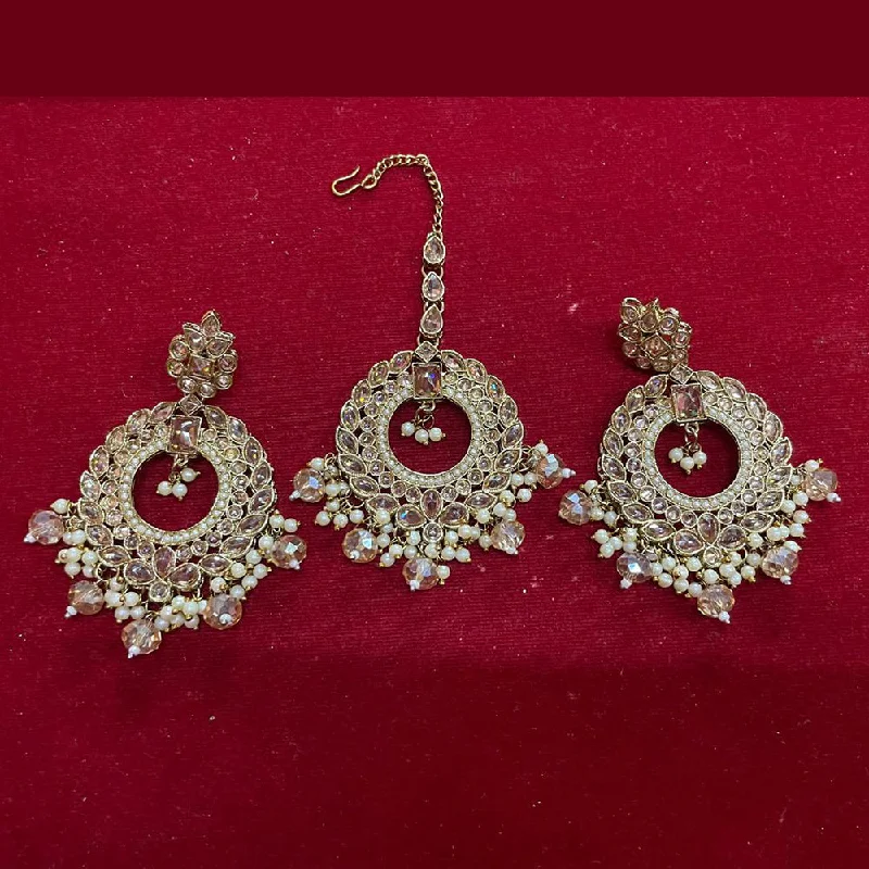 Short Drop Earrings for Subtle -Shree Chamunda Jewellers Gold Plated Crystal Stone And Pearls Earrings With Maangtikka