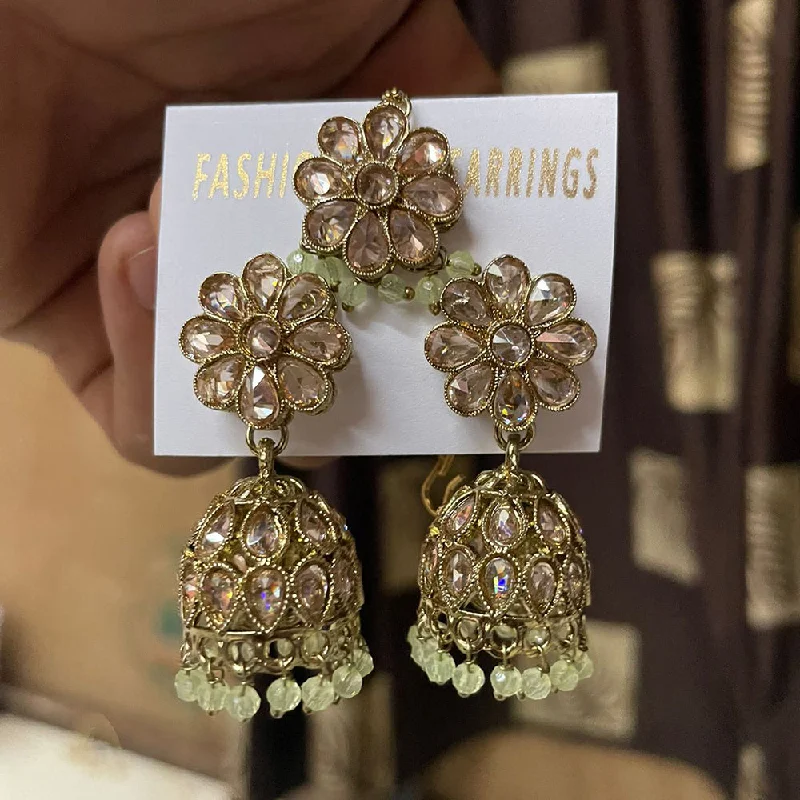 Drop Earrings for Birthday Celebration -Shree Chamunda Jewellers Gold Plated Crystal Stone Jhumki With Maangtikka